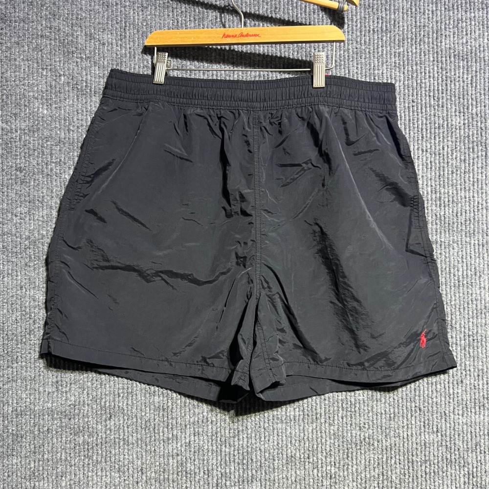 Polo Ralph Lauren Swim Trunks Mens XXL Black Red Pony Mesh Lined Nylon Shorts